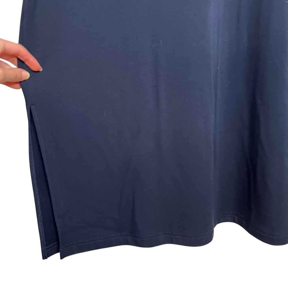 Cozy Earth Brushed Bamboo Short Sleeve Midi Slit Dress in Navy Pockets SZ L - Picture 6 of 13